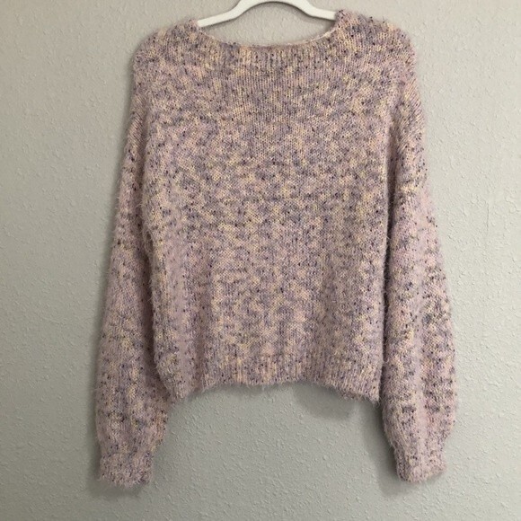 Wild Fable Eyelash knit cropped marled pink pullover sweater. Size L - Picture 5 of 5